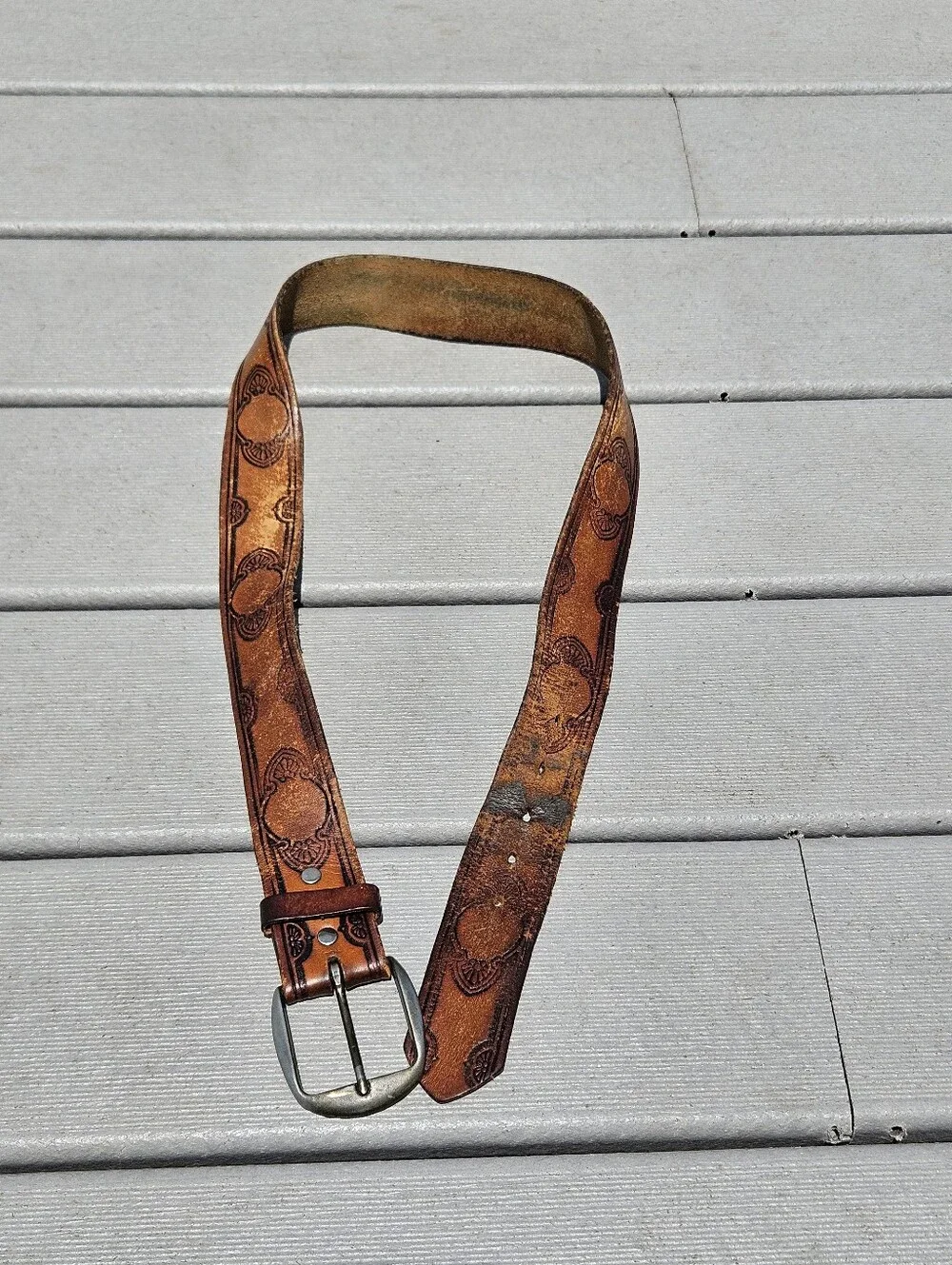 Vintage Hand Tooled Leather Belt Western Boho Floral Brown Cinto